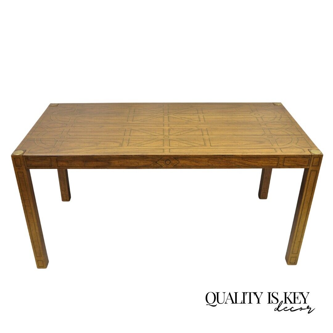 Drexel Oxford Square Geometric Painted Parsons Style Console Desk Dining Table