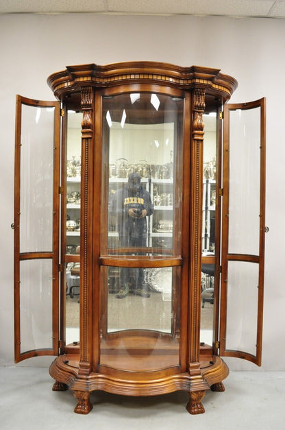 Pulaski Empire Style Cherry Wood Large Bowed Glass Curio Display Cabinet