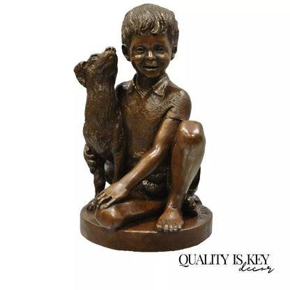 Vintage Bronze Charles Parks The Franklin Mint Statue Sculpture Boy with Dog