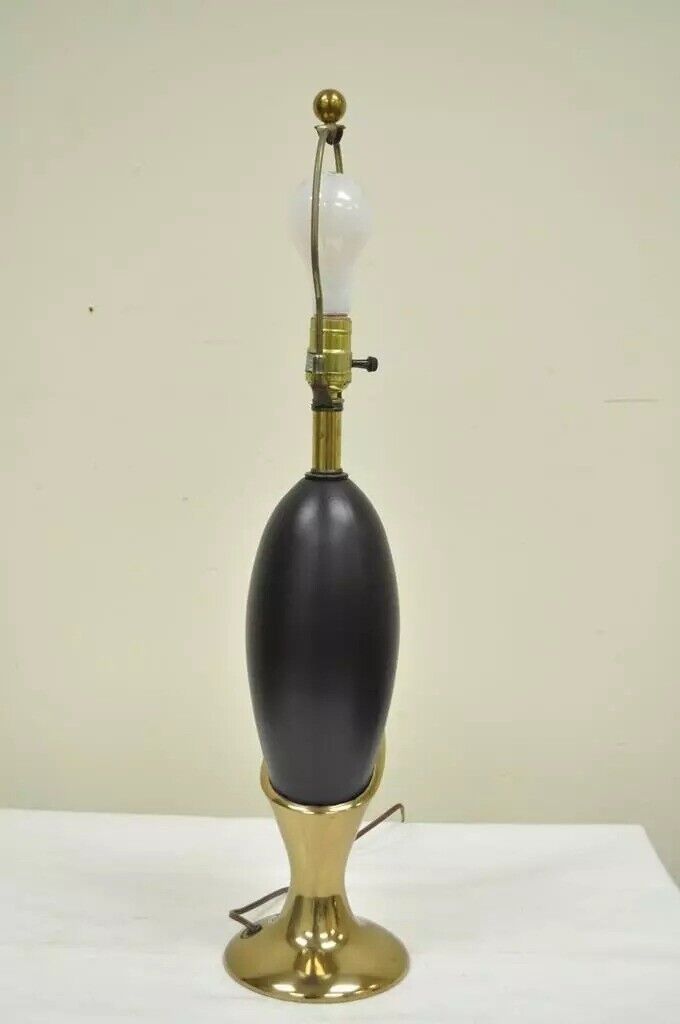 Vintage Mid Century Modern Art Deco Brass Black Metal Egg Nouveau Table Lamp