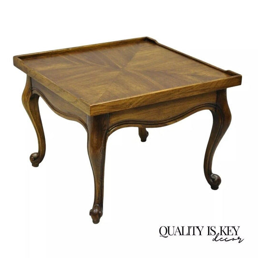 Vintage French Provincial Style Low Oak & Walnut Square Side Table