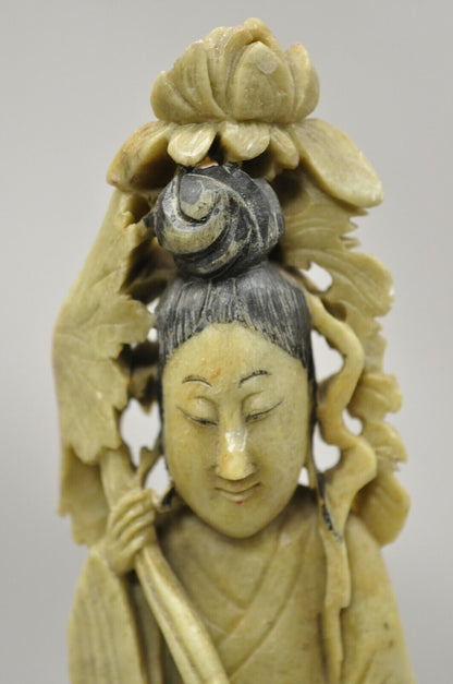 Carved Chinese Soapstone Guanyin Kwan Yin 15" Tall Figurine Statue