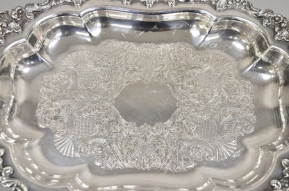 Vintage English Victorian Oval Silver Plated Ornate Scalloped Trinket Dish Tray