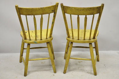 Frederick Loeser & Co Yellow Primitive Hitchcock Style Side Chairs - Pair (A)