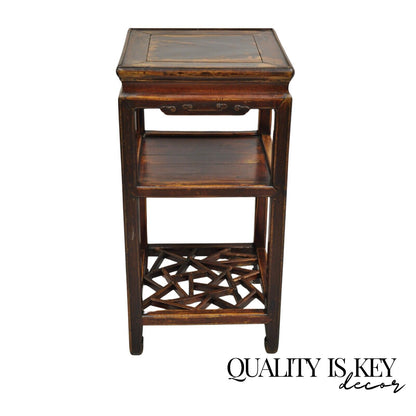 Vintage Chinese Carved Hardwood 3 Tier Fretwork Plant Stand Side Table