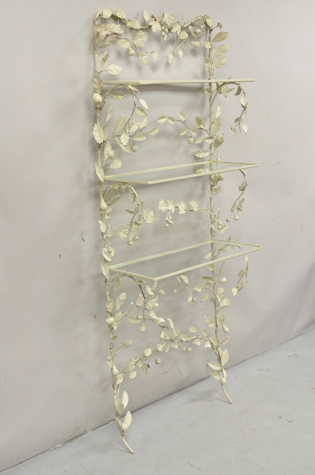 Vintage Italian Hollywood Regency Iron Tole Metal Fruit Vine Wall Hanging Shelf