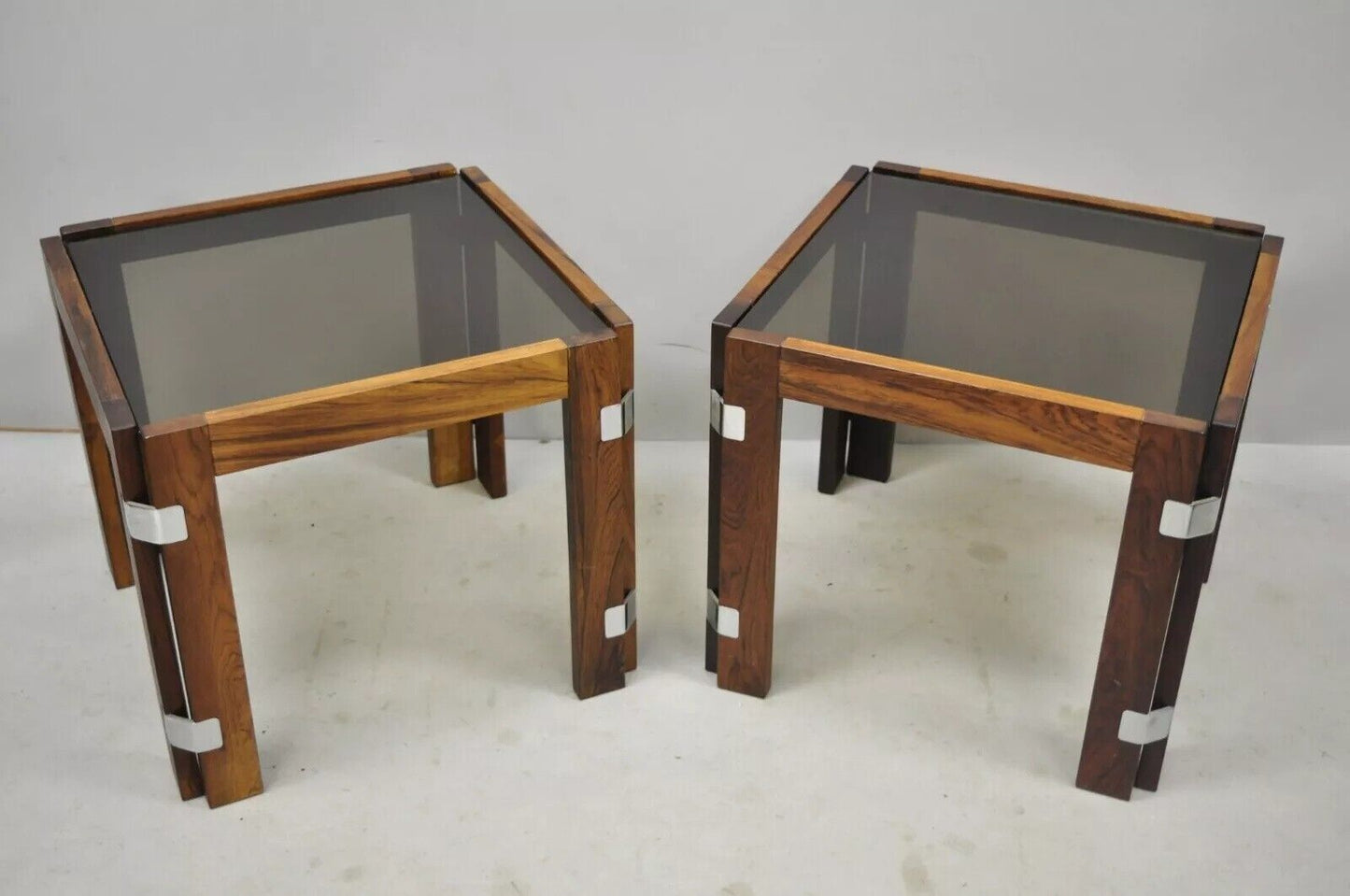 Interior Form Mid Century Danish Modern Rosewood & Glass Side Tables - 3 Pcs