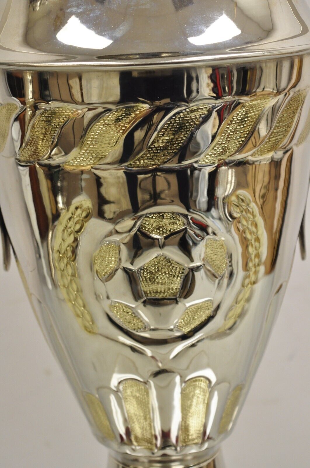 Large Modern Soccer Futbol Twin Handle Silver Metal Trophy Cup Award With Ball