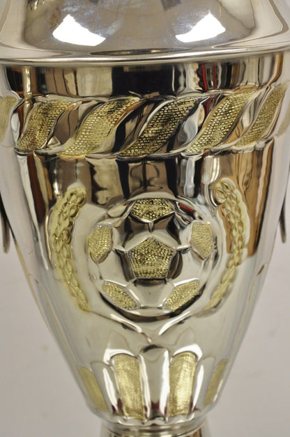 Large Modern Soccer Futbol Twin Handle Silver Metal Trophy Cup Award With Ball