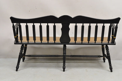 Vintage Hitchcock Style Maple Wood 6 Leg Colonial Black Stencil Windsor Bench