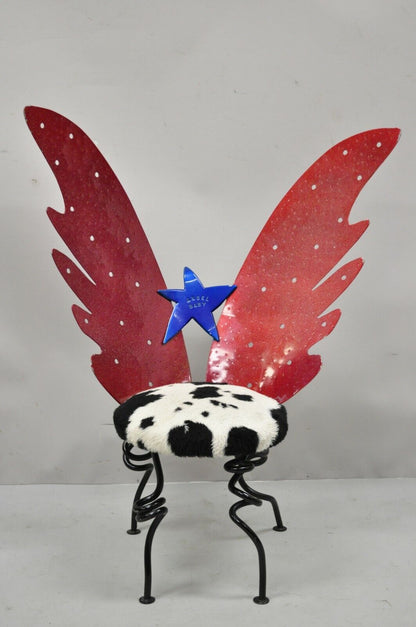 Child Size Butterfly Wings Blue & Red Wrought Iron "Angel Baby" Children's Chair