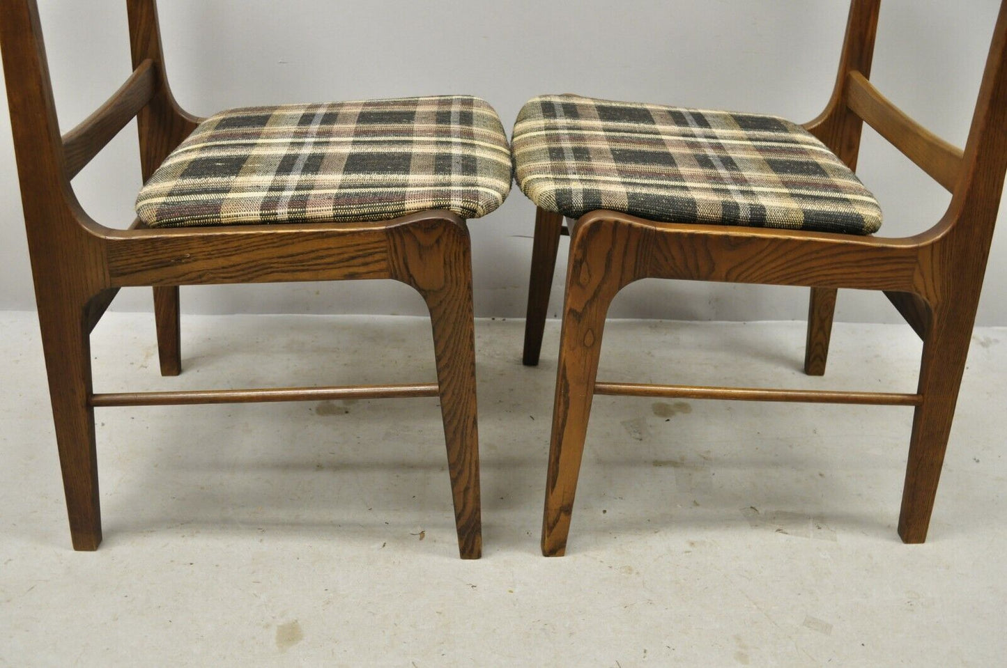 Vintage Mid Century Walnut Oak Sculptural Curved Back Dining Chairs - a Pair