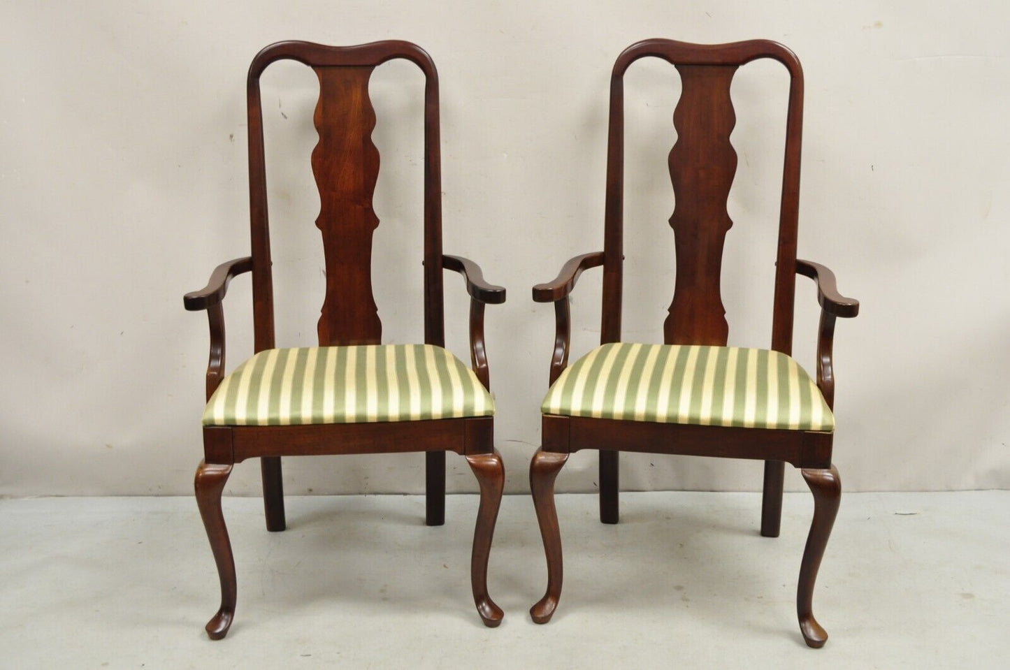 Vintage Thomasville Queen Anne Style Cherry Wood Dinning Arm Chairs - a Pair