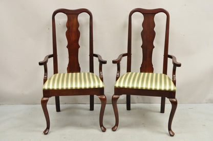 Vintage Thomasville Queen Anne Style Cherry Wood Dinning Arm Chairs - a Pair