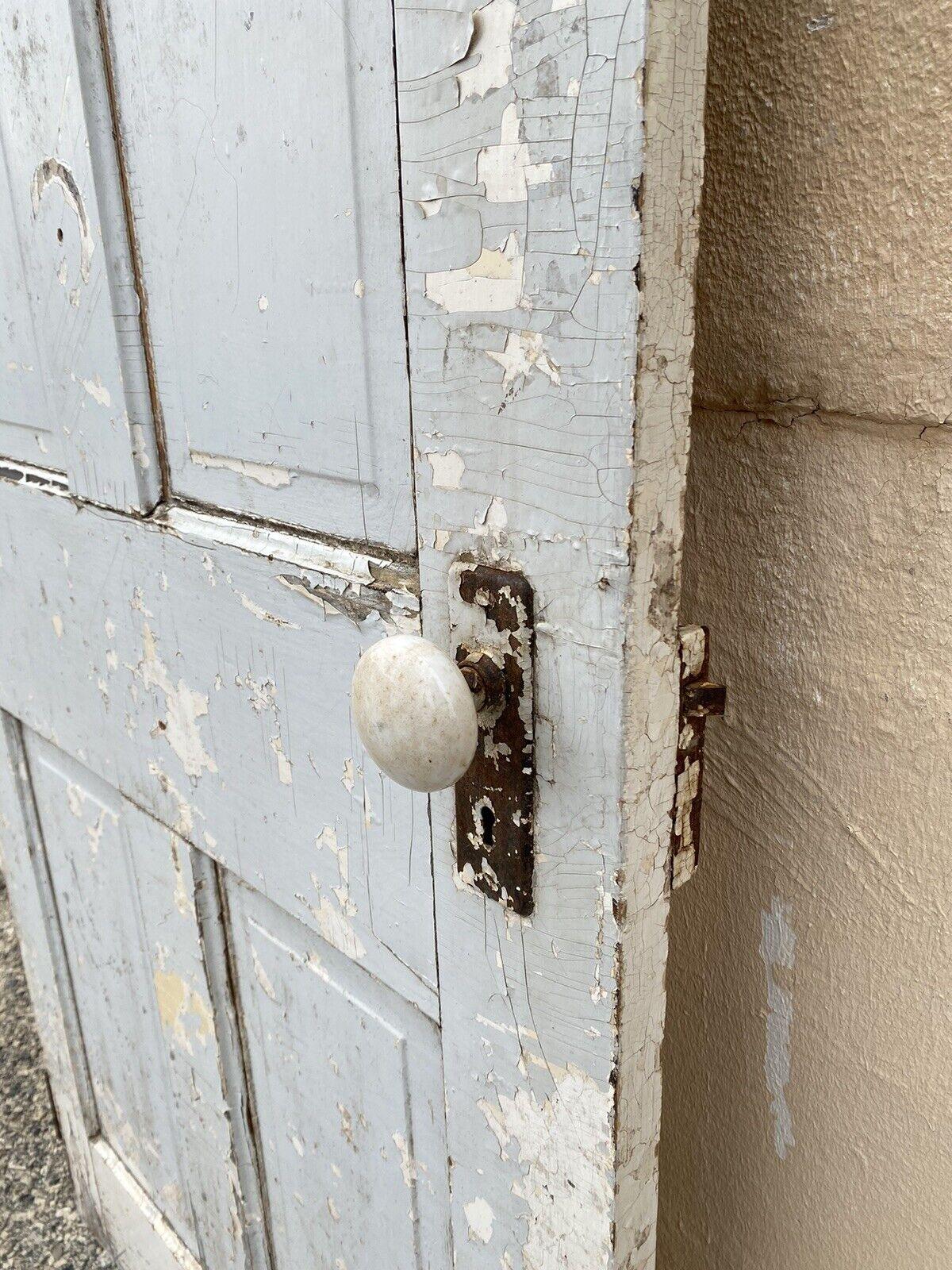 Antique Architectural Salvage Gray White Distress Painted Wooden Interior Door