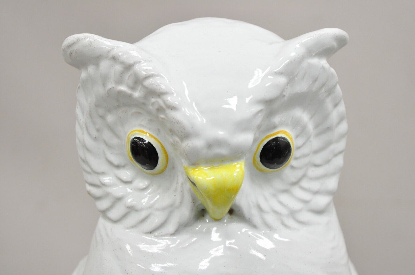 Vintage Italian Hollywood Regency Terracotta Glazed White Owl Figure Sculpture