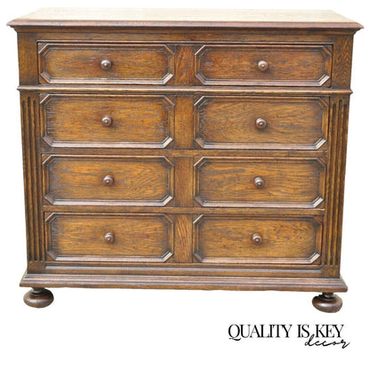 Antique Oak Jacobean Style Carved Wood Chest of Drawers Low Chest Dresser