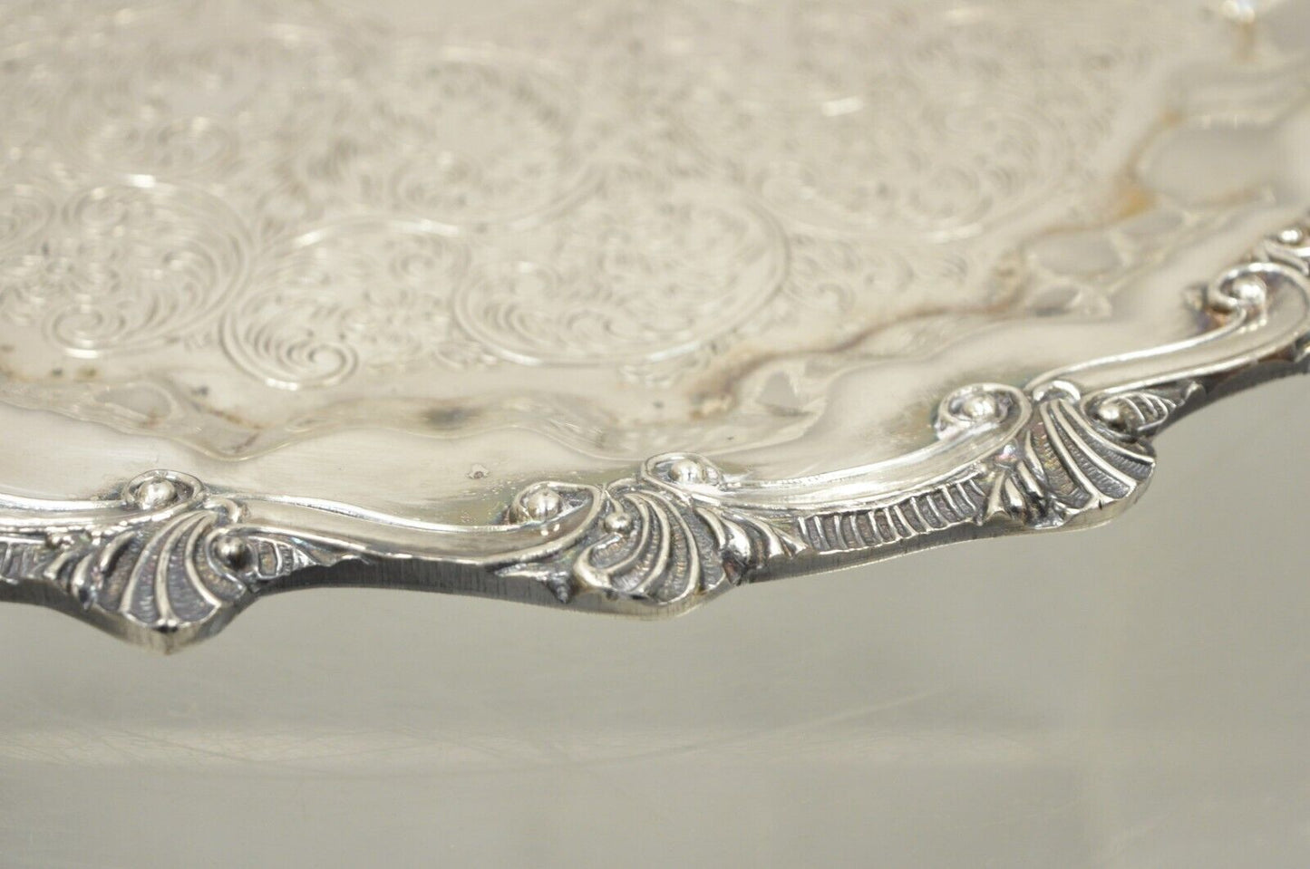 Regency Style Ornate Heavy Silver Plated Twin Handle Scalloped Platter Tray