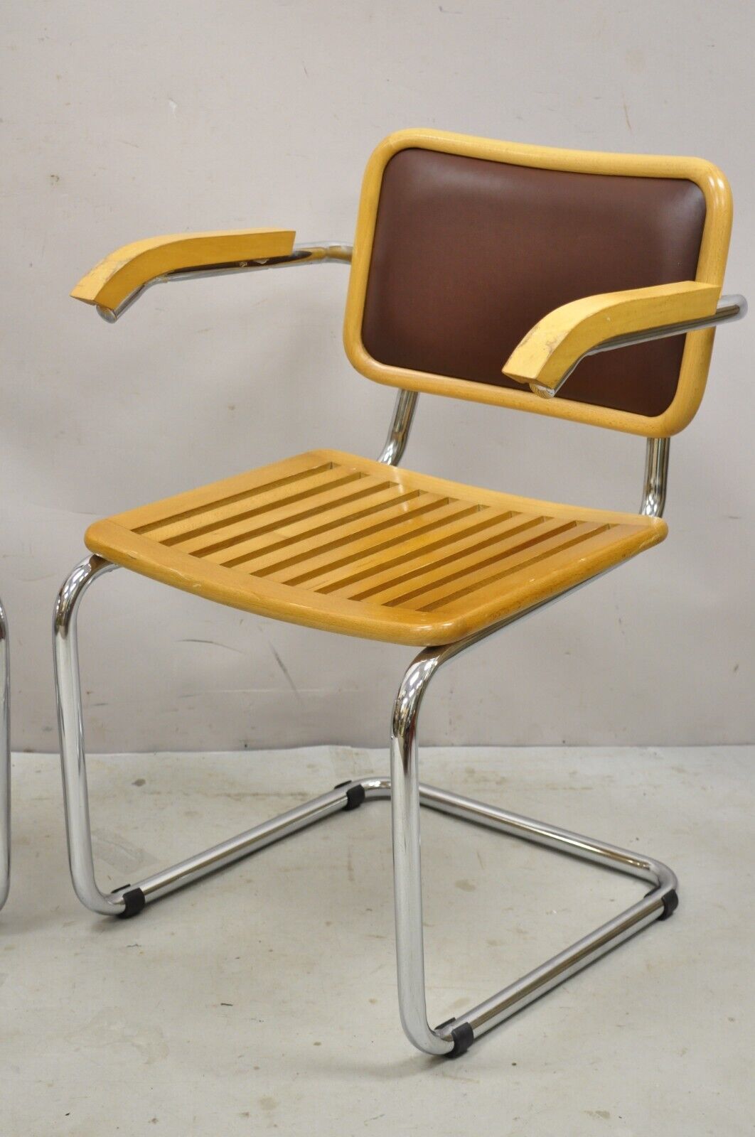 Marcel Breuer Cesca Chair Cantilever Chrome Frame Wood Seat - a Pair