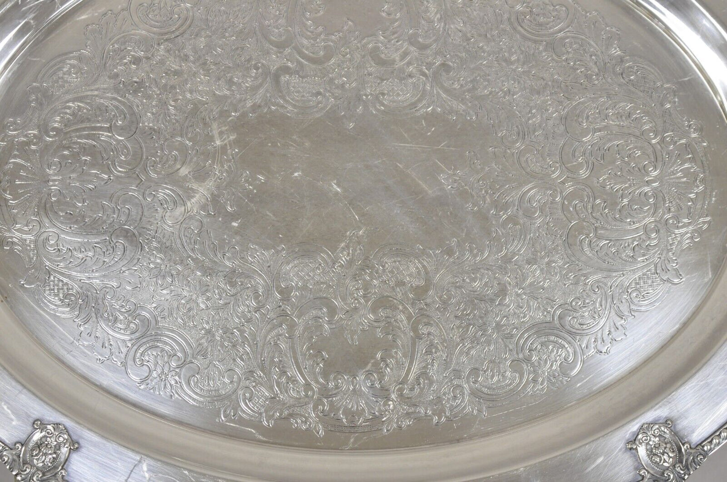 Vintage Wallace Rose Point Victorian Silver Plated Oval Serving Platter Tray