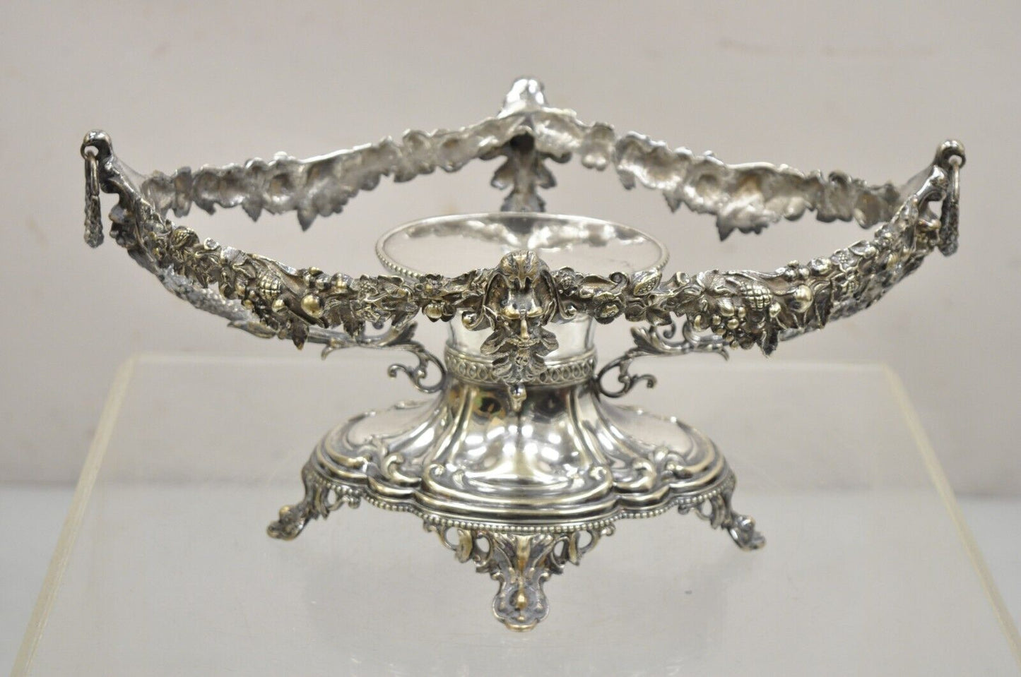 Antique French Victorian Silver Plated Figural Centerpiece Bowl Pedestal Base