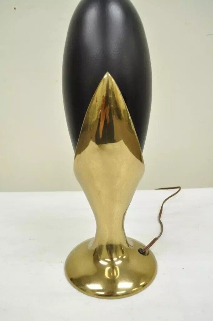 Vintage Mid Century Modern Art Deco Brass Black Metal Egg Nouveau Table Lamp