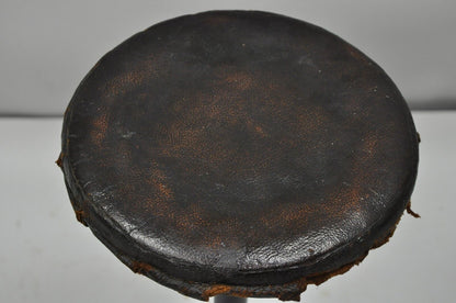 Articulating Industrial Modern Brown Leather Adjustable Work Stool by Peerless