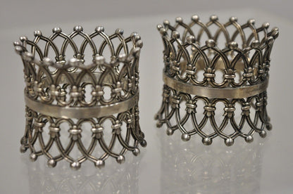 Pair Antique English Victorian Silver Plate Pierced Fretwork Crown Napkin Rings