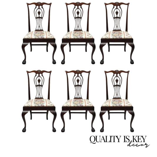 Antique Chippendale Style Mahogany Ball and Claw Dining Side Chairs - Set of 6