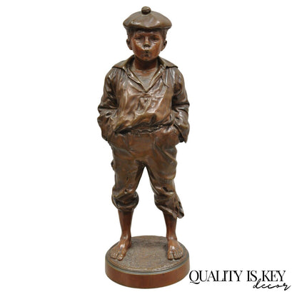 V. Szczeblewski French Bronze Boy Statue "The Whistler" Le Mousse Siffleur