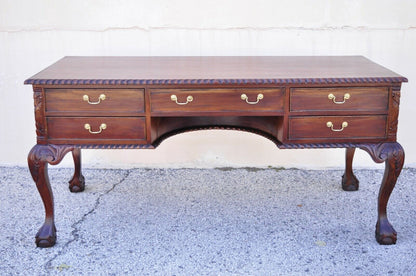 Reproduction English Chippendale Style Mahogany Ball Claw Executive Writing Desk