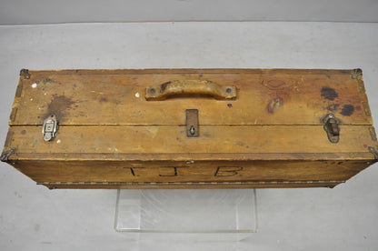 Antique Wooden Tool Chest Storage Box Carved Initials Signed "T.J.B. "78"