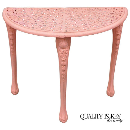 Vintage French Neoclassical Style Cast Aluminum Pink Demilune Console Table