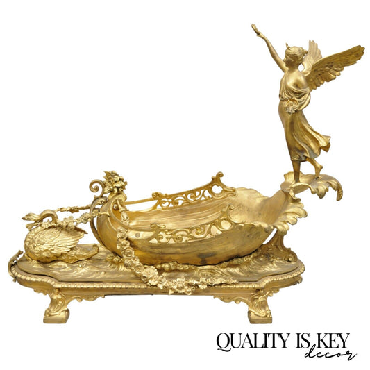 French Louis XV Style Gold Gilt Bronze Figural Centerpiece Bowl Sculpture