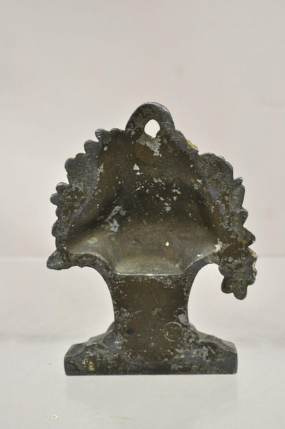 Antique Victorian Cast Iron Small Painted Floral Bouquet Basket Door Stop