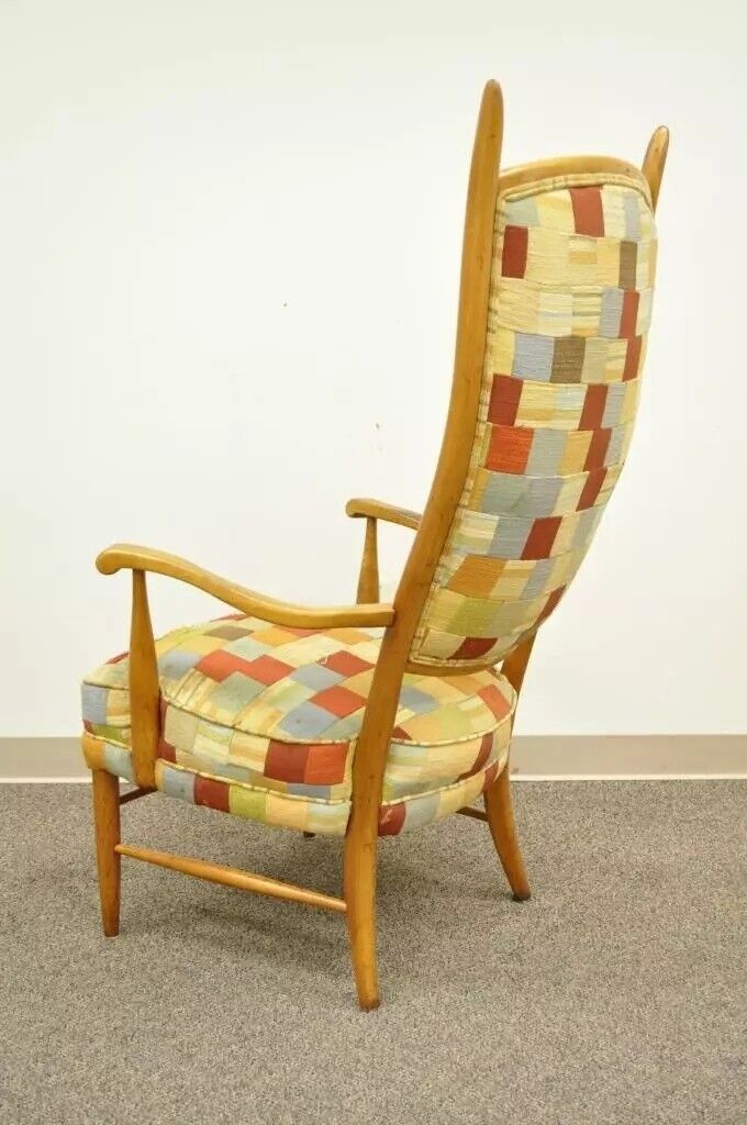 Maxwell Royal High Back Maple Wood Mid Century Edward Wormley Style Arm Chair