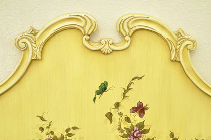 Union National Chinoiserie Yellow Paint Decorated King Size Bed Headboard