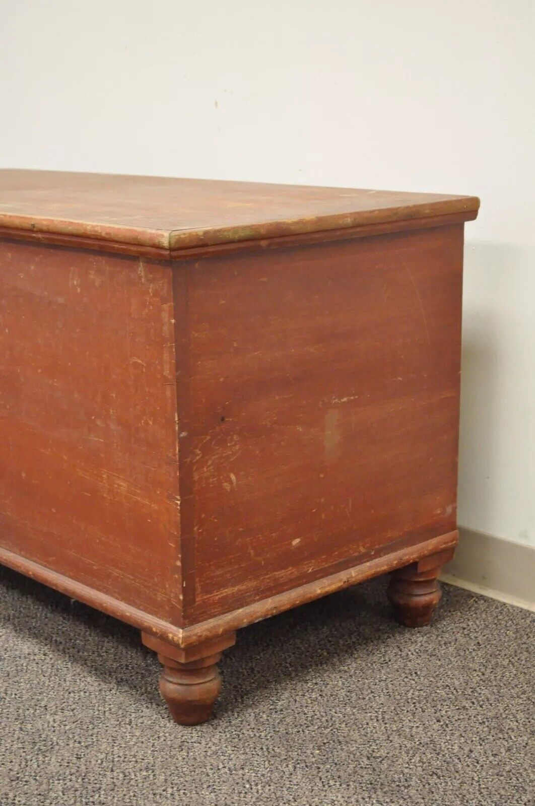 Antique Rustic Primitive Pennsylvania Dovetailed Red Painted Blanket Chest Trunk