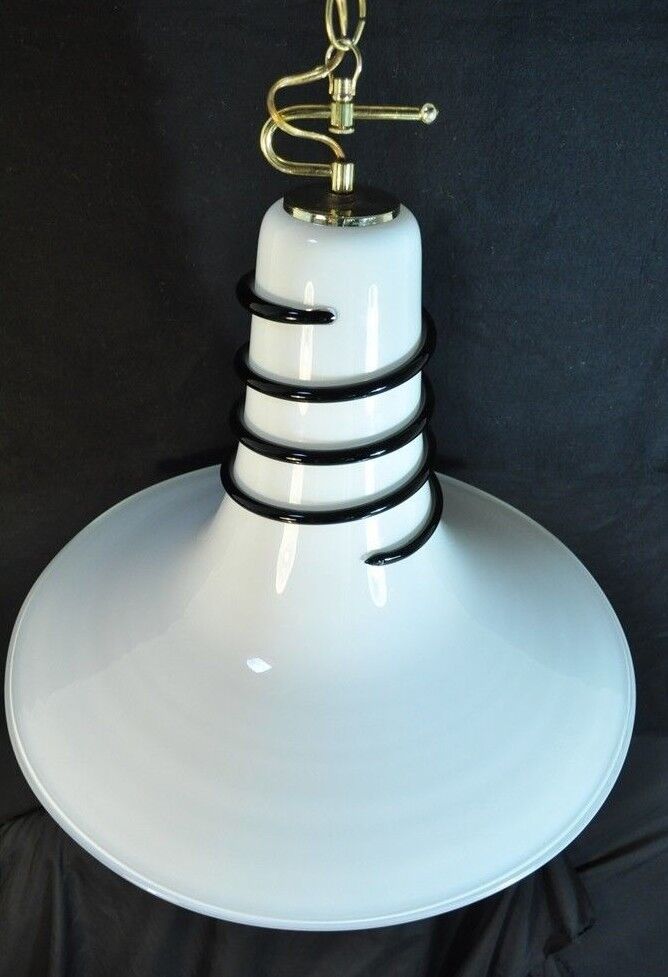 Vtg Mid Century Modern Murano Blown Glass Bell Pendant Chandelier Light Fixture