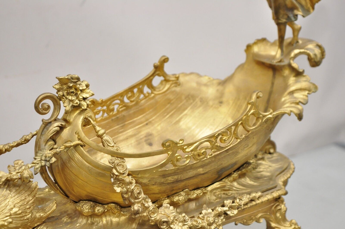 French Louis XV Style Gold Gilt Bronze Figural Centerpiece Bowl Sculpture