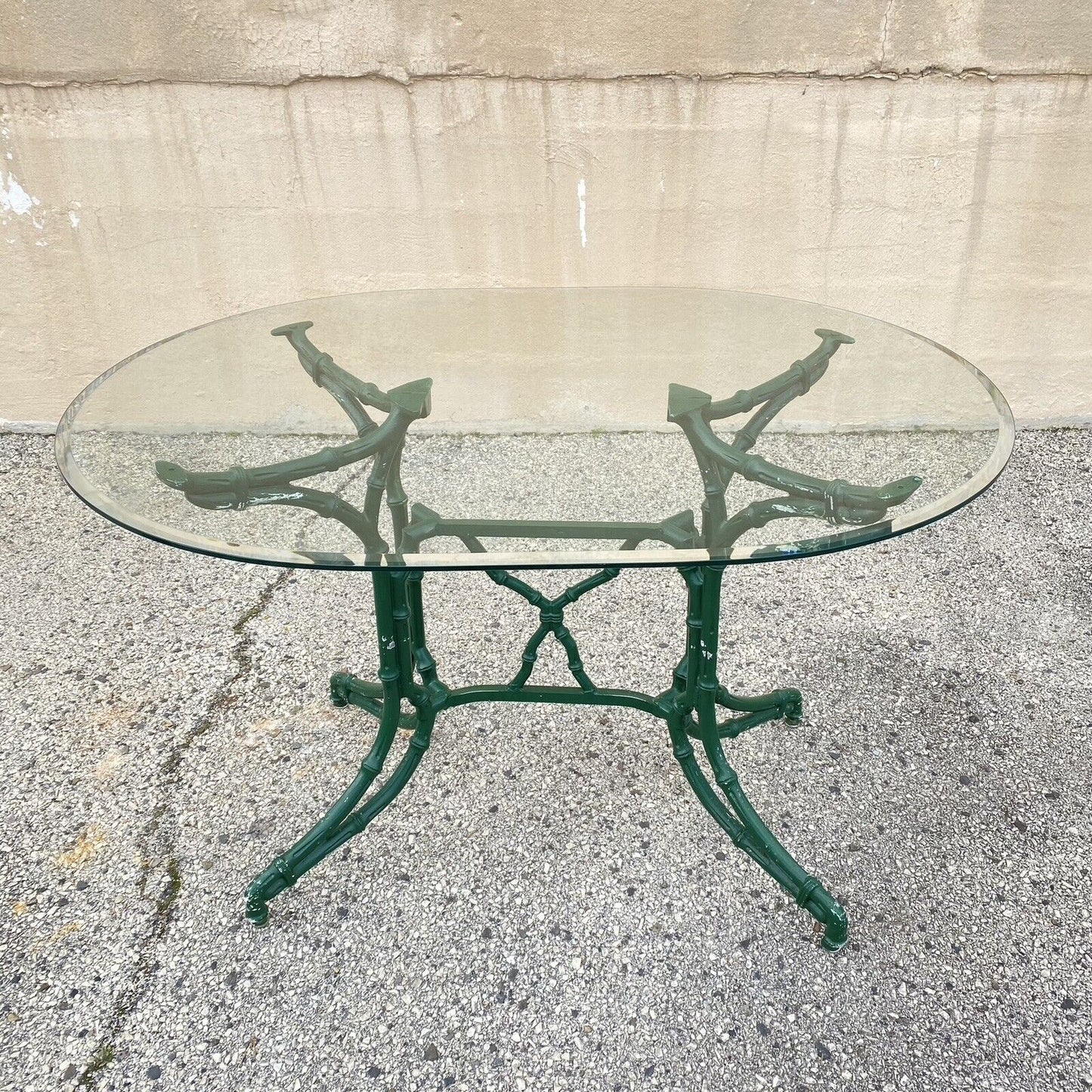 Vintage Hollywood Regency Faux Bamboo Lattice Metal Green Dining Set - 5 Pc Set