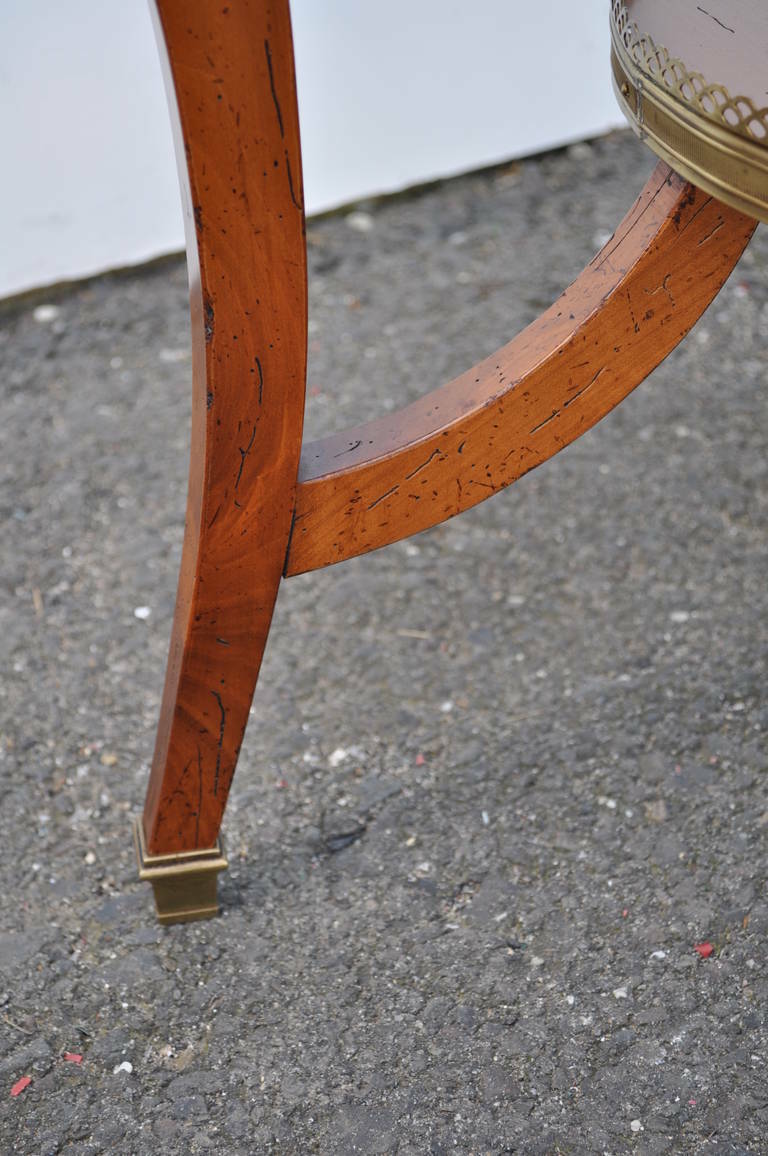 French Louis XV Style Round Cherry Wood Bouillotte Lamp Table with Bronze Ormolu