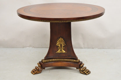 Italian Regency Style Marquetry Inlay Paw Feet Pedestal Base Round Center Table