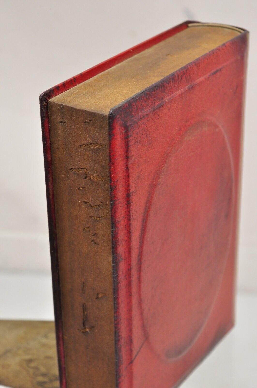 Vintage Italian Regency Red Leather Bound "Science" Faux Book Bookend