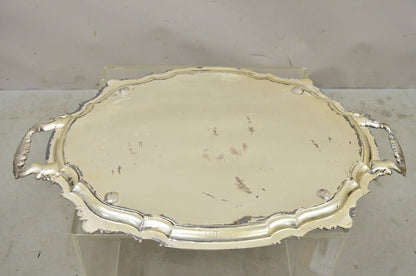 Antique English Victorian Silver Plated Ornate Oval Serving Platter Tray