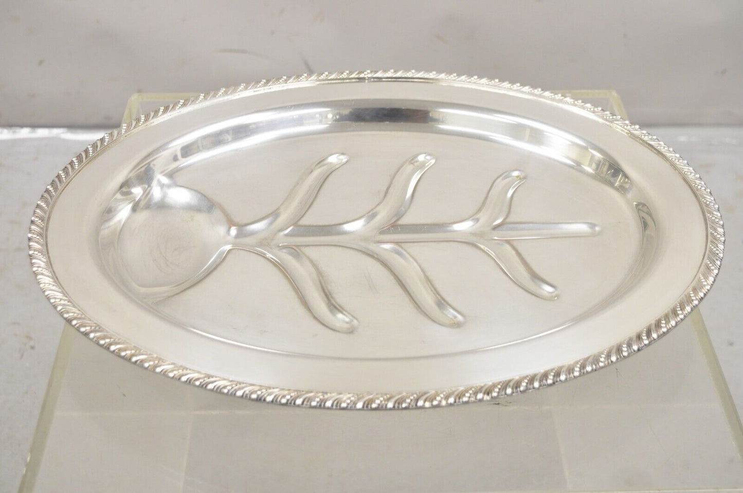 Vintage English Regency Silver Plate Oval Meat Cutlery Serving Platter Tray