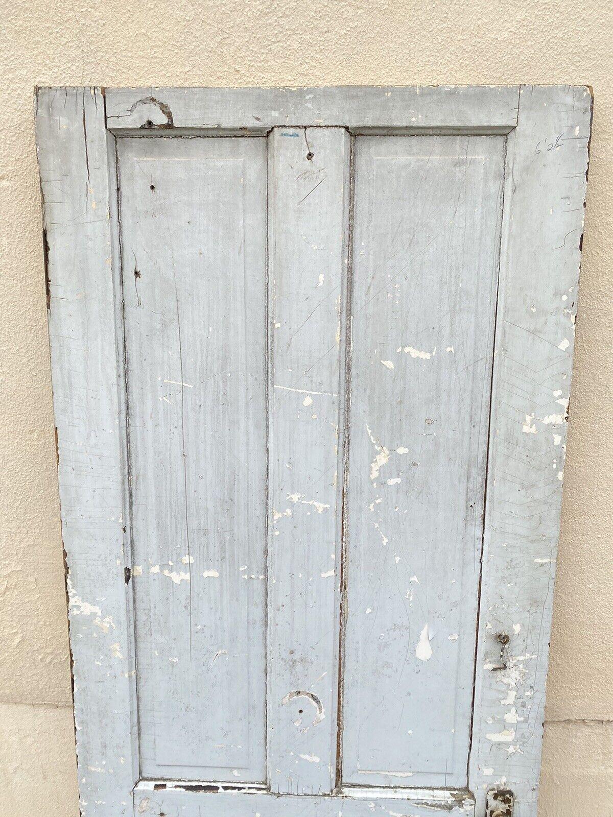 Antique Architectural Salvage Gray White Distress Painted Wooden Interior Door