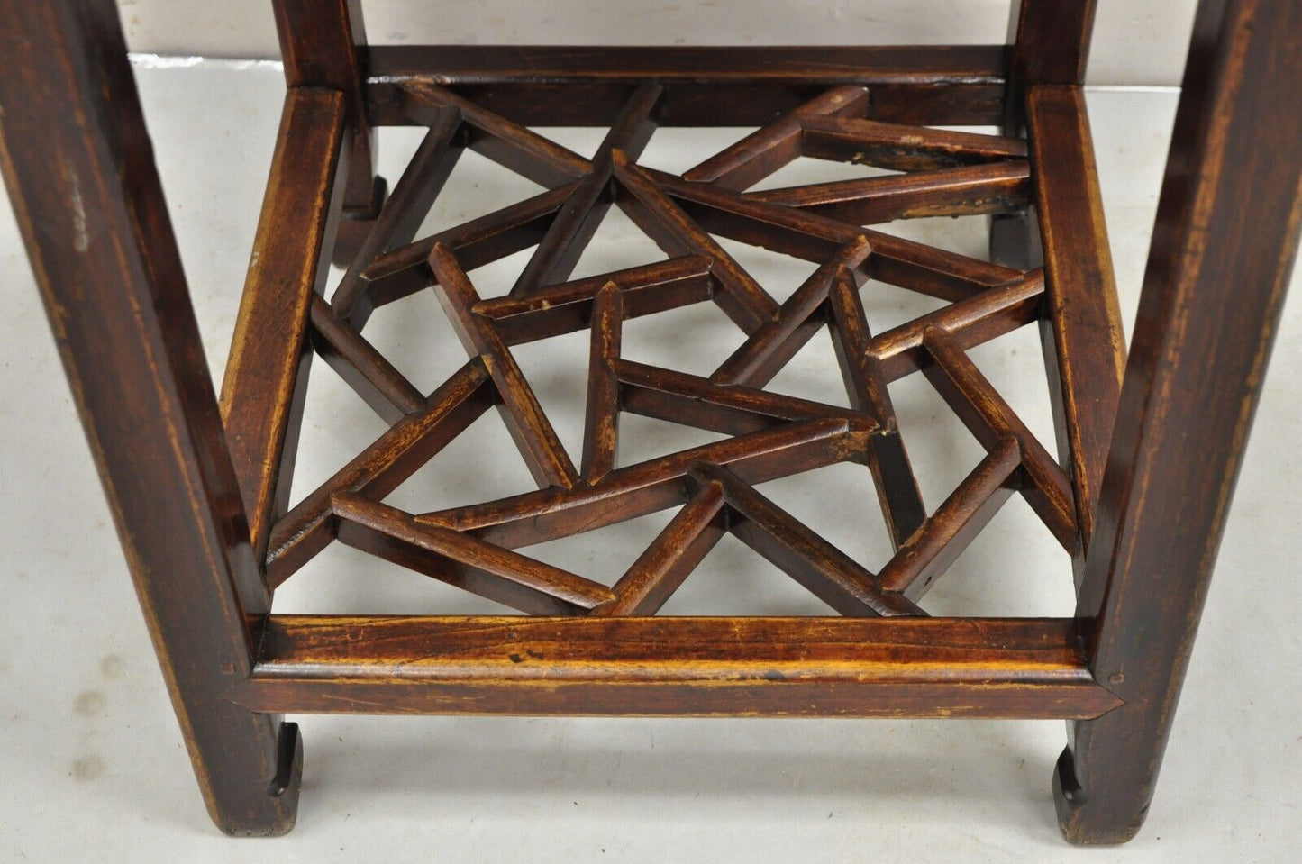 Vintage Chinese Carved Hardwood 3 Tier Fretwork Plant Stand Side Table