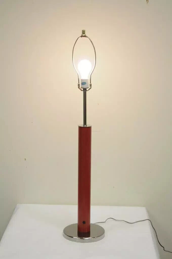 Vintage Mid Century Modern Modernist Red Cylinder Chrome Table Desk Console Lamp