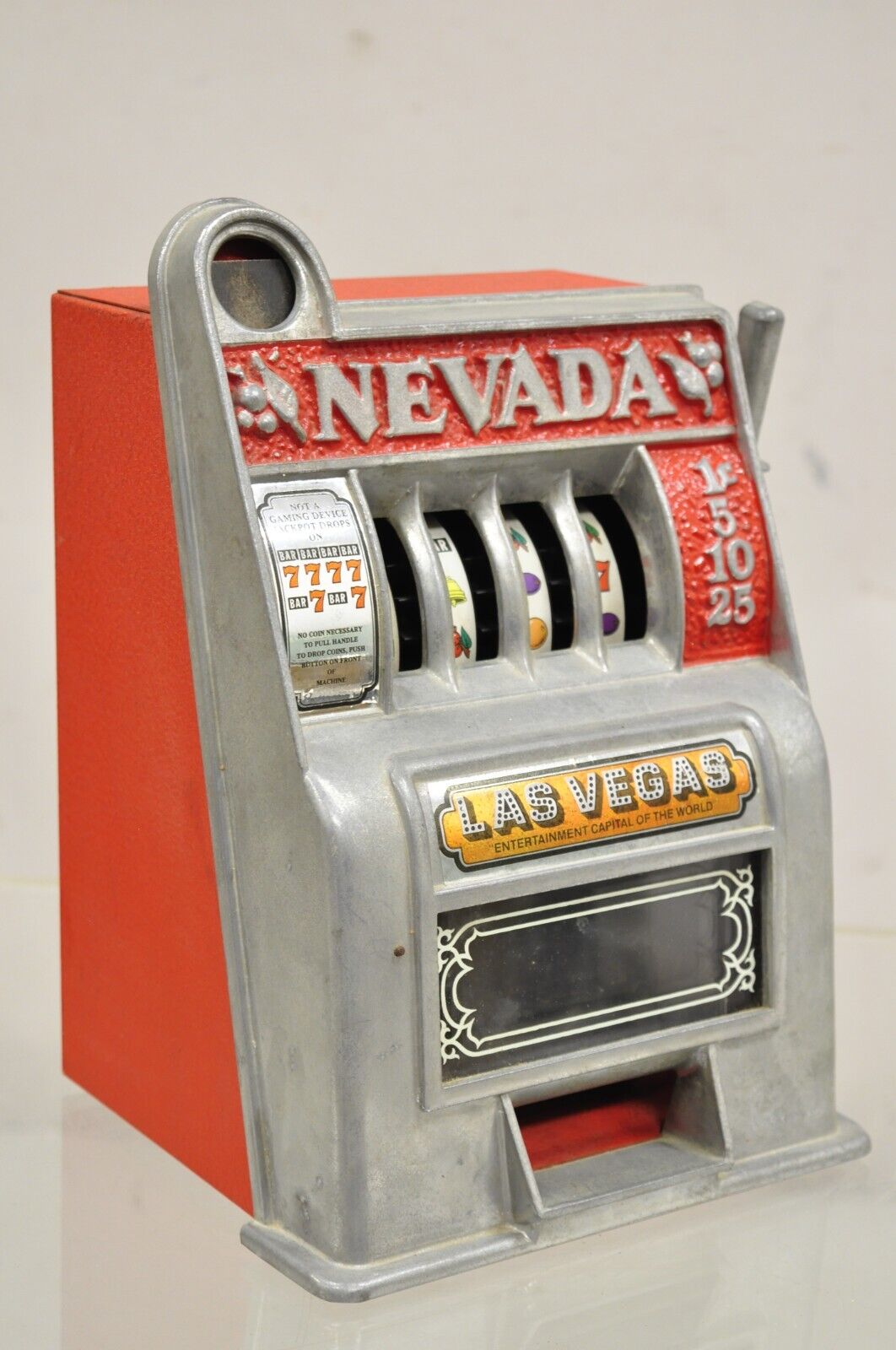 Vintage Mid Century Small Slot Machine Coin Bank Las Vegas Nevada By Rollis